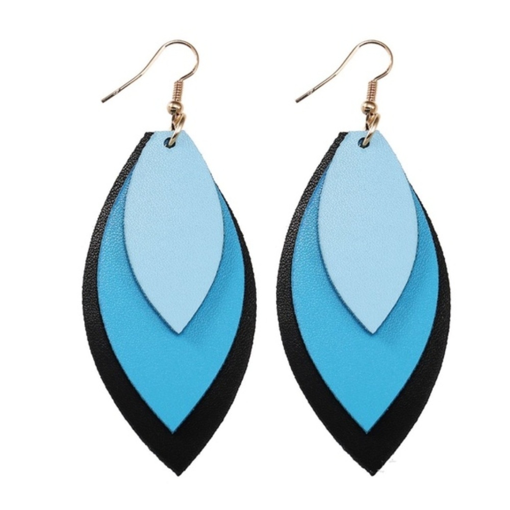 Blue and Black Faux Leather Earrings